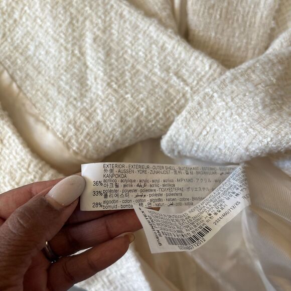 Zara Tweed Blazer Jacket Womens XS Ivory Long Sleeve Notch Lapel Double Breasted - Picture 9 of 9